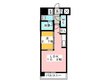 ウェルブライト美野島(1LDK/9階)の間取り写真