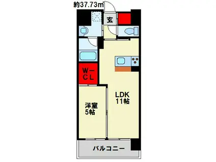ハイネス槻田(1LDK/9階)の間取り写真