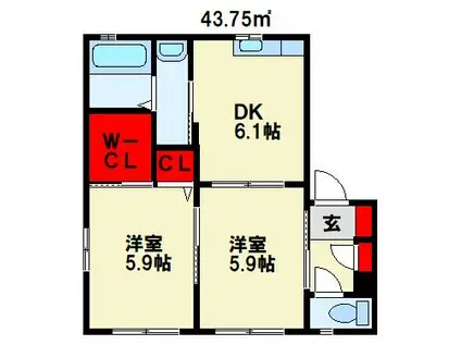 シャーメゾン吉田  A棟(2DK/2階)の間取り写真
