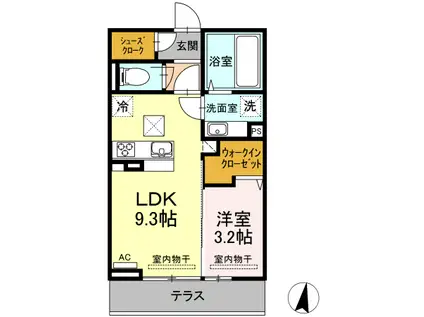 BLESS昭島 A(1LDK/3階)の間取り写真