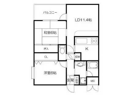 GRANDE CASA(2LDK/5階)の間取り写真