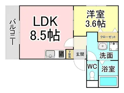 クロノ戸畑II(1LDK/2階)の間取り写真