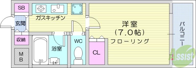 ダイアパレスヒルズ台原(1K/4階)の間取り写真
