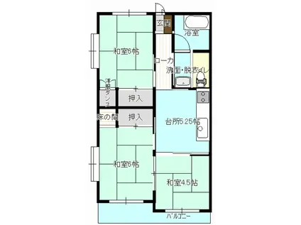 塩川アパート(3DK/2階)の間取り写真