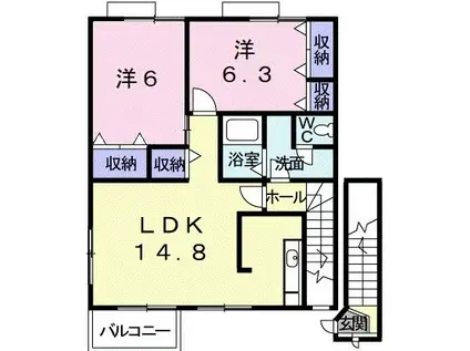 サンシャインひばりC(2LDK/2階)の間取り写真