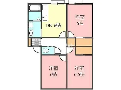 アネシスコート B棟(3DK/2階)の間取り写真