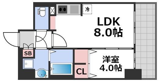 LA DOUCEUR谷町(1LDK/11階)の間取り写真