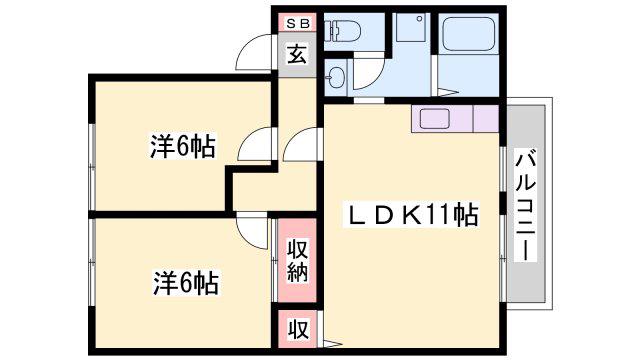 サンハイム下手野(2LDK/1階)の間取り写真