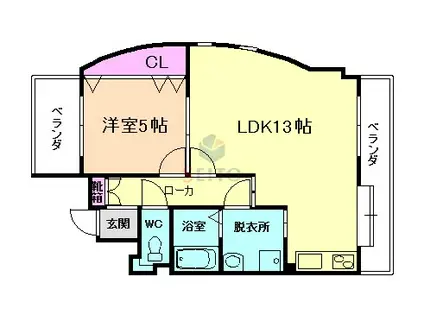 エルベコート豊中本町(1LDK/2階)の間取り写真