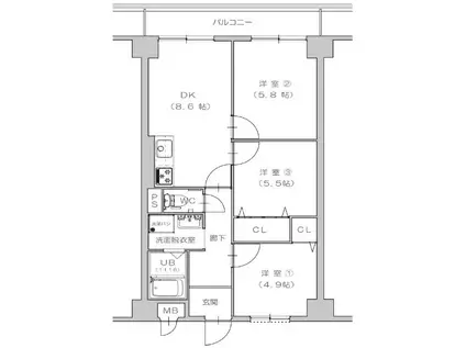 第9柴田ビル(3LDK/8階)の間取り写真