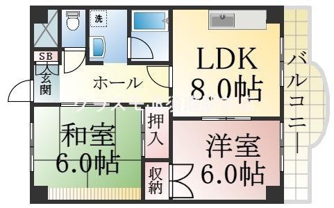 ドリーム寺池(2LDK/3階)の間取り写真