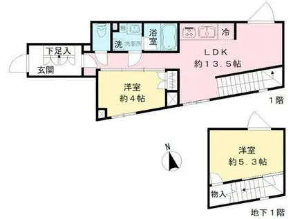 COEUR BLANC八幡山(2LDK/1階)の間取り写真