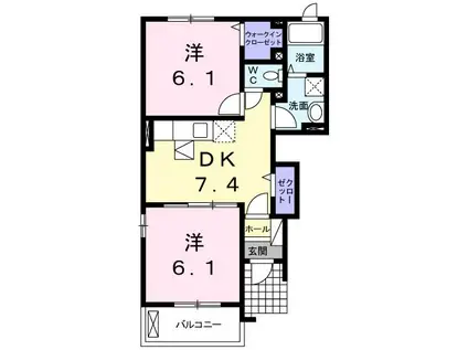 エスポワール II(2DK/1階)の間取り写真
