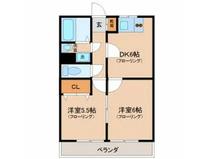 セントーレアII(2DK/1階)の間取り写真