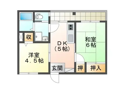 ハートフル古賀(2DK/6階)の間取り写真