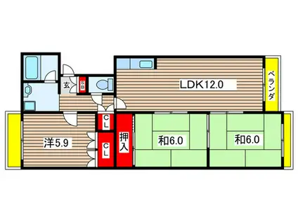 第二シャトーウメダ(3LDK/2階)の間取り写真