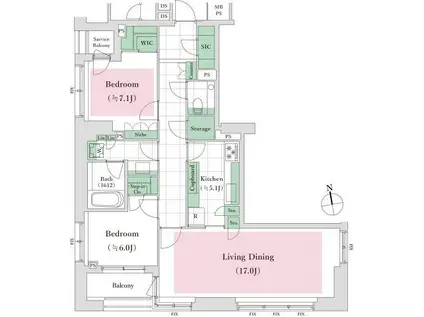 アトラス麻布台(2LDK/8階)の間取り写真