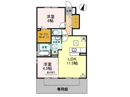 モクレン(2LDK/1階)の間取り写真