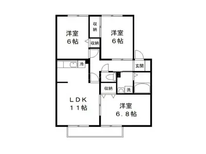 ジョカーレ千葉(3LDK/2階)の間取り写真