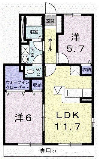 ガーデンヴィラA(2LDK/1階)の間取り写真