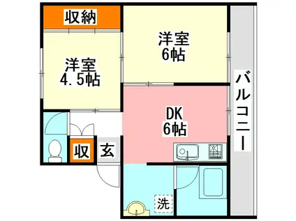 ビレッジハウス田川I(2DK/5階)の間取り写真