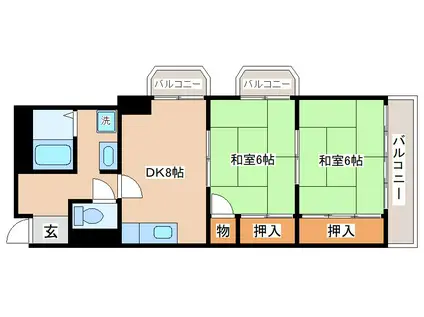 惣町サンハイツ1号棟(2LDK/3階)の間取り写真