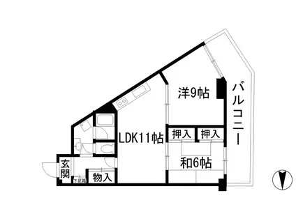 シャルム甲陽園(2LDK/10階)の間取り写真
