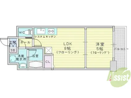ベルファース緑地公園(1LDK/6階)の間取り写真