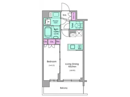 ドゥーエ菊川(1LDK/1階)の間取り写真