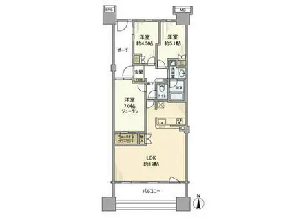ヨコハマオールパークス第二街区(3LDK/9階)の間取り写真