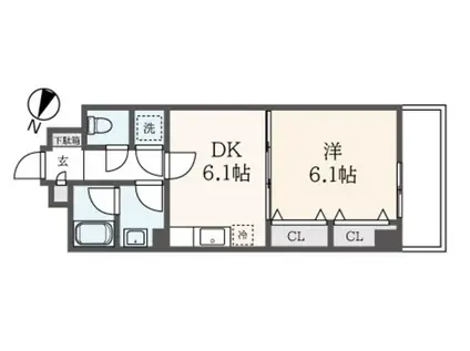 DINTORNO(1DK/2階)の間取り写真