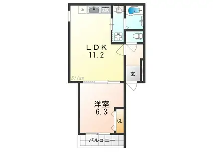 フジパレス泉佐野(1LDK/1階)の間取り写真