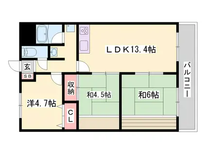 アルカディア野里(3LDK/2階)の間取り写真