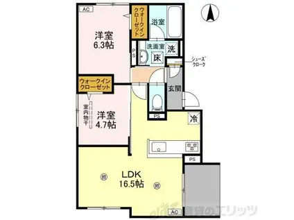 D-RESIDENCE南茨木(2LDK/1階)の間取り写真