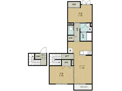 ブロン リヴィエール(2LDK/2階)の間取り写真