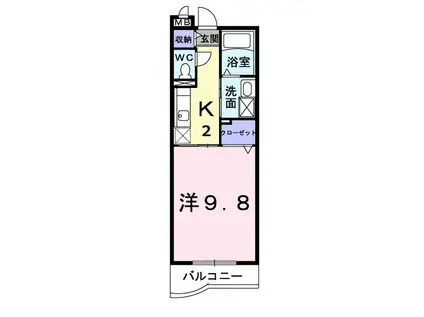 グランパス吉備(1K/2階)の間取り写真