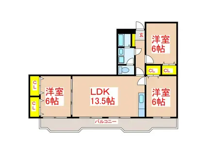 シティハイツ三洋(3LDK/12階)の間取り写真