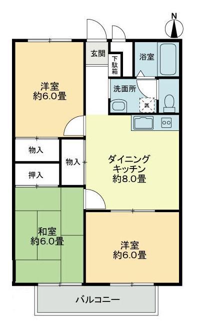 フォブール大高A棟(3DK/2階)の間取り写真