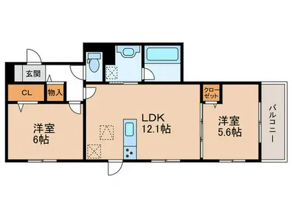 リヴェール京都桂(2LDK/1階)の間取り写真