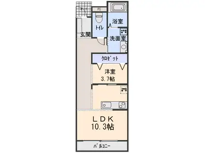 シャンプワール新鎌ケ谷B棟(1LDK/1階)の間取り写真