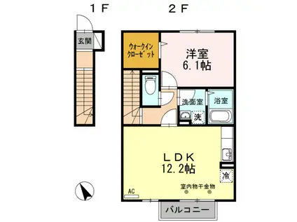 D-ROOM平野II(1LDK/2階)の間取り写真