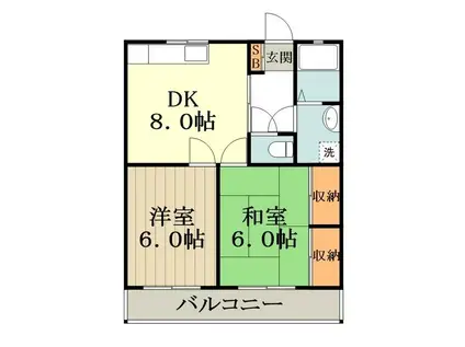 キャッスル武蔵野(2DK/1階)の間取り写真