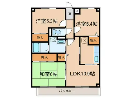 グリーンエクセル稲野(3LDK/1階)の間取り写真