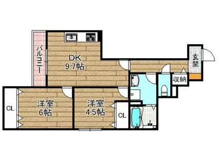 HEALING GRACE 高槻高西町A棟(2LDK/3階)の間取り写真