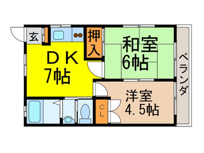 エクセルハイツ(2DK/1階)の間取り写真