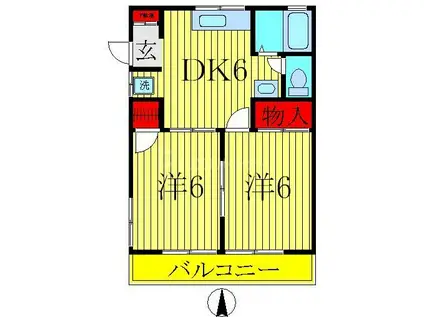 コーポ名都借(2DK/2階)の間取り写真