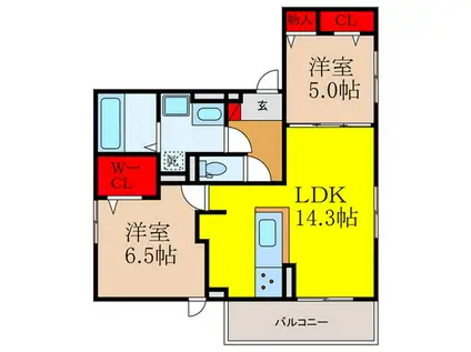 D-RESIDENCE下田部B(2LDK/3階)の間取り写真