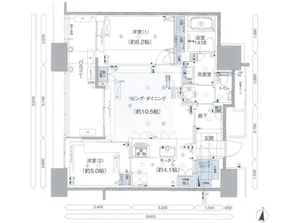 アイランドシティ オーシャン&フォレストタワーレジデンスイースト(2LDK/14階)の間取り写真