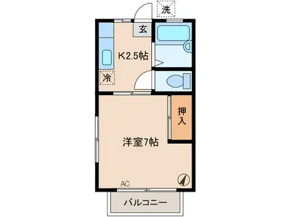 コリンハイム(1K/1階)の間取り写真