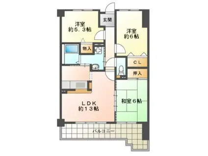 グローバル三田(3LDK/3階)の間取り写真